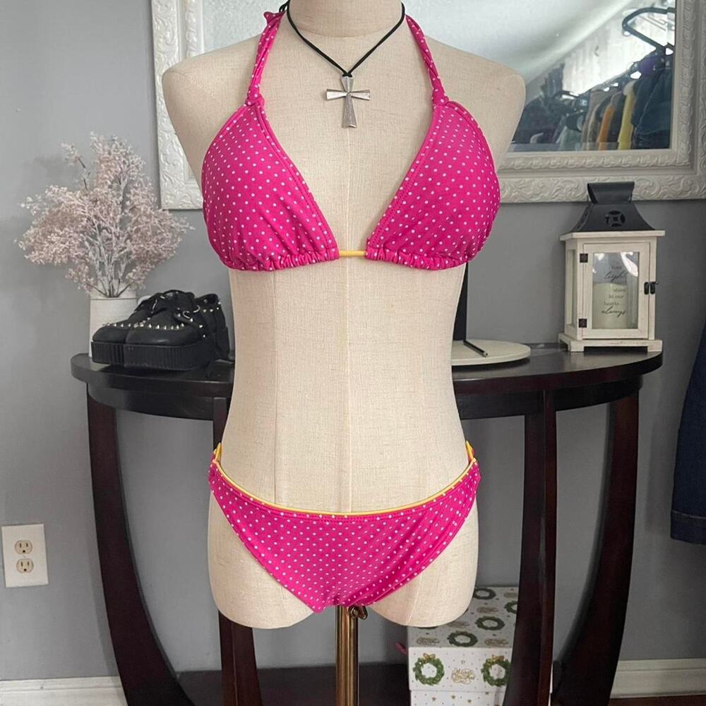 Y2k pink polka dot bikini